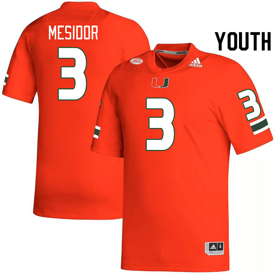 Youth #3 Akheem Mesidor Miami Hurricanes College Football Jerseys Stitched-Orange